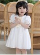 Summer Princess Cute Daily Round Neck Yellow Bow Decoration Lace Embroidery Sweet Lolita Puff Sleeve Kids Dress