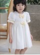 Summer Princess Cute Daily Round Neck Yellow Bow Decoration Lace Embroidery Sweet Lolita Puff Sleeve Kids Dress