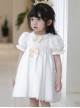 Summer Princess Cute Daily Round Neck Yellow Bow Decoration Lace Embroidery Sweet Lolita Puff Sleeve Kids Dress