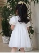 Summer Princess Cute Daily Round Neck Yellow Bow Decoration Lace Embroidery Sweet Lolita Puff Sleeve Kids Dress