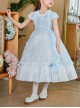 Elegant Court Style Lace Neckline Pearl Decoration Lace Ruffled Hem Kids Classic Lolita Puff Sleeve Dress