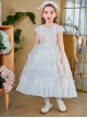 Elegant Court Style Lace Neckline Pearl Decoration Lace Ruffled Hem Kids Classic Lolita Puff Sleeve Dress