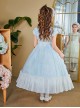 Elegant Court Style Lace Neckline Pearl Decoration Lace Ruffled Hem Kids Classic Lolita Puff Sleeve Dress