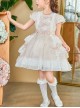 Cute Elegant Court Style Lace Bowknot Pearl Decoration Ruffle Cuffs Puffy Hem Kids Sweet Lolita Short Sleeve Dress