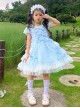 Cute Elegant Court Style Lace Bowknot Pearl Decoration Ruffle Cuffs Puffy Hem Kids Sweet Lolita Short Sleeve Dress