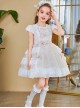 Cute Elegant Court Style Lace Bowknot Pearl Decoration Ruffle Cuffs Puffy Hem Kids Sweet Lolita Short Sleeve Dress