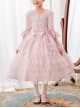 Lace Princess Collar Elegant Court Style Collar Bowknot Decorated Lace Middle Sleeve Ruffle Hem Sweet Lolita Kids Dress