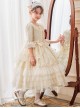 Lace Princess Collar Elegant Court Style Collar Bowknot Decorated Lace Middle Sleeve Ruffle Hem Sweet Lolita Kids Dress