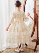 Lace Princess Collar Elegant Court Style Collar Bowknot Decorated Lace Middle Sleeve Ruffle Hem Sweet Lolita Kids Dress