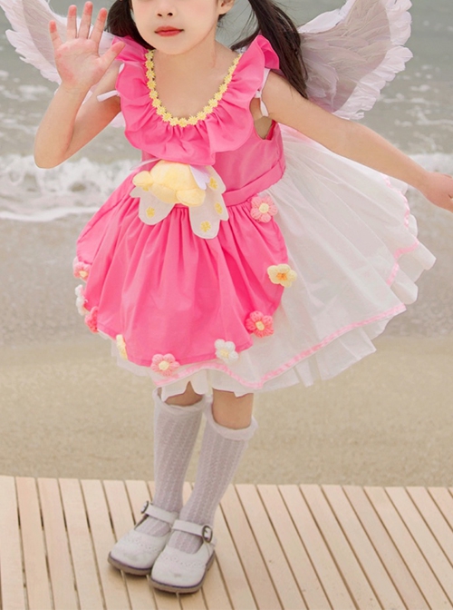 Spring Summer Variety Sakura Cute Three Dimensional Doll Flower Decoration Cosplay Princess Sweet Lolita Kids Sleeveless Dress