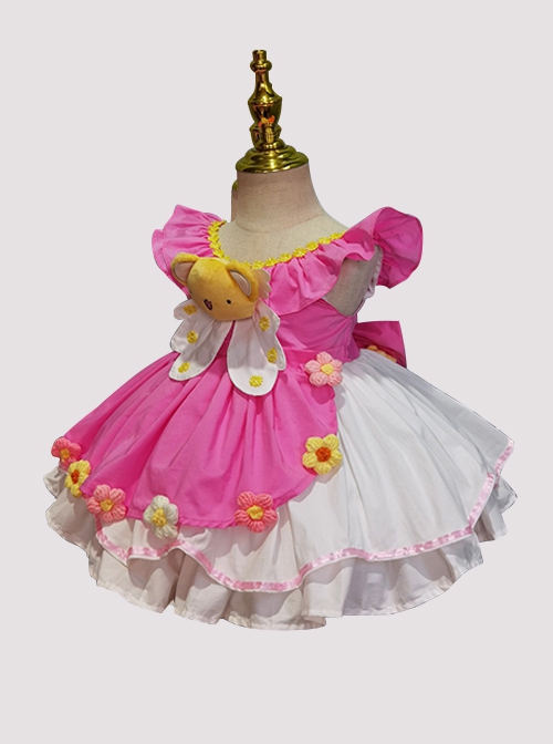 Spring Summer Variety Sakura Cute Three Dimensional Doll Flower Decoration Cosplay Princess Sweet Lolita Kids Sleeveless Dress