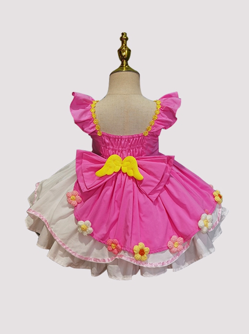 Spring Summer Variety Sakura Cute Three Dimensional Doll Flower Decoration Cosplay Princess Sweet Lolita Kids Sleeveless Dress