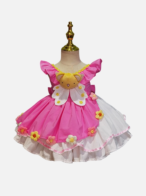 Spring Summer Variety Sakura Cute Three Dimensional Doll Flower Decoration Cosplay Princess Sweet Lolita Kids Sleeveless Dress
