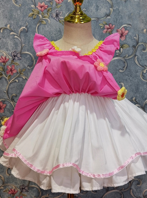 Spring Summer Variety Sakura Cute Three Dimensional Doll Flower Decoration Cosplay Princess Sweet Lolita Kids Sleeveless Dress