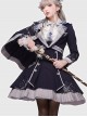 Sheffield Series Ouji Fashion Lolita College Style Navy Blue Embroidery Striped British Military Uniform Style Female Cloak Epaulets Cape