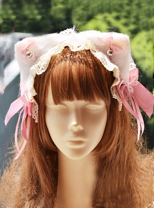 Cute Cat Ear Bell Bowknot Decorated Lace Sweet Lolita Headband
