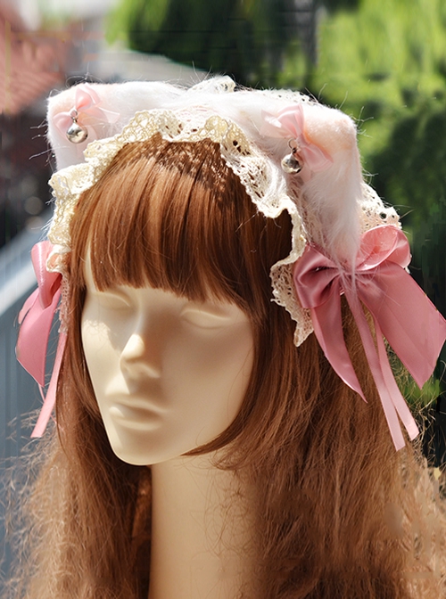 Cute Cat Ear Bell Bowknot Decorated Lace Sweet Lolita Headband