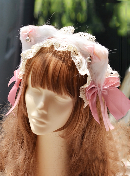 Cute Cat Ear Bell Bowknot Decorated Lace Sweet Lolita Headband
