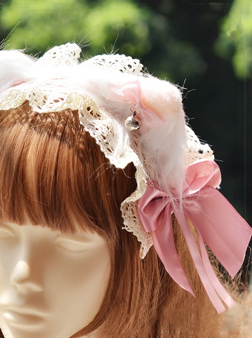 Cute Cat Ear Bell Bowknot Decorated Lace Sweet Lolita Headband