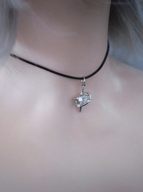 Dark Handsome Handmade Star Gem Pearl Decoration Gothic Lolita Clavicle Black Necklace