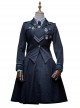 Judge Oath Series Ouji Fashion Military Lolita Epaulet Exquisite Bowknot Lace Binding Band Noble Silver Buttons Cool Black Cloak Blouse SK Set
