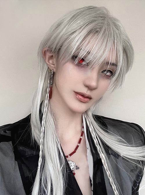 Killing God Ouji Fashion Subculture Y2K Gothic White Gray Long Hair Full Head Wig