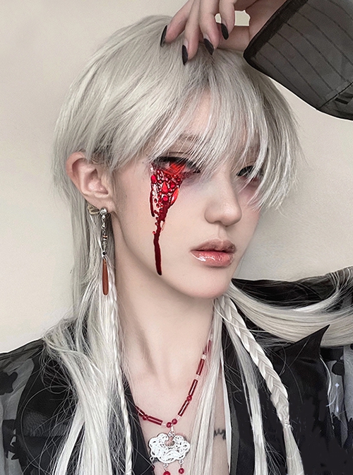 Killing God Ouji Fashion Subculture Y2K Gothic White Gray Long Hair Full Head Wig