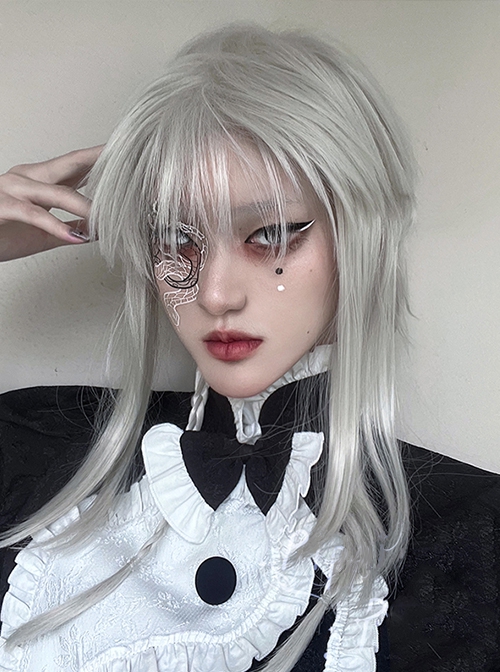 Killing God Ouji Fashion Subculture Y2K Gothic White Gray Long Hair Full Head Wig