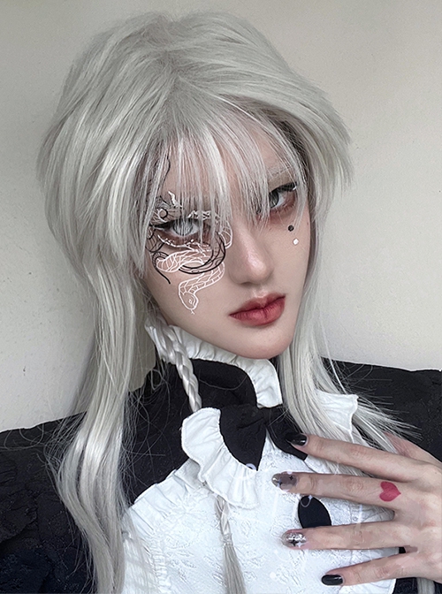 Killing God Ouji Fashion Subculture Y2K Gothic White Gray Long Hair Full Head Wig