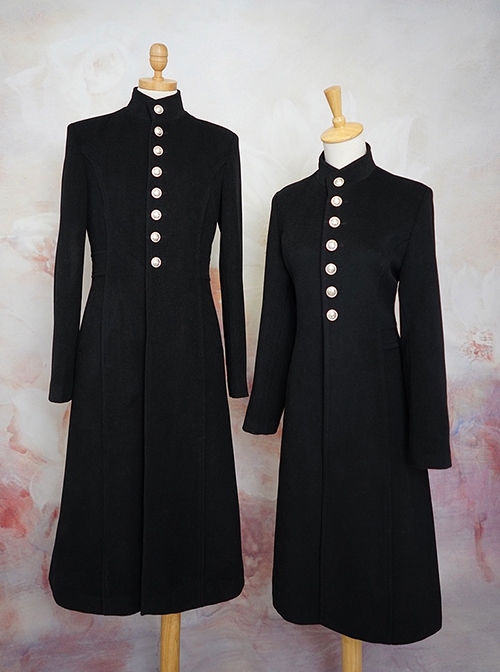 Abstinence Series Ouji Fashion Noble Slim Goth Priest Waist Silver Buttons Stand Collar Coat