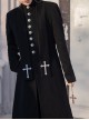 Abstinence Series Ouji Fashion Noble Slim Goth Cross Embroidery Scarf Priest Waist Silver Buttons Stand Collar Coat