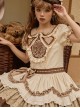 Cream Rabbit Series Cute Daily Bowknot Design Neckline Exquisite Rabbit Embroidery Petal Hem Lace Decoration Sweet Lolita Puff Sleeve Dress