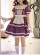 Moldova Winery Series Elegant Daily Square Neck Design Ribbon Floral Bowknot Lace Decoration Classic Lolita Puff Short Sleeves Dress