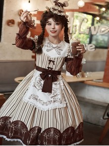 Mera Afternoon Tea Series Classic Exquisite Fork Spoon Embroidery Print Pattern Design Bowknot Decoration Classic Lolita Puff Sleeve Dress Set