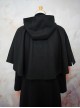 Abstinence Series Elegant Ouji Fashion White Cross Embroidery Hooded Black Lace Up Wool Cape