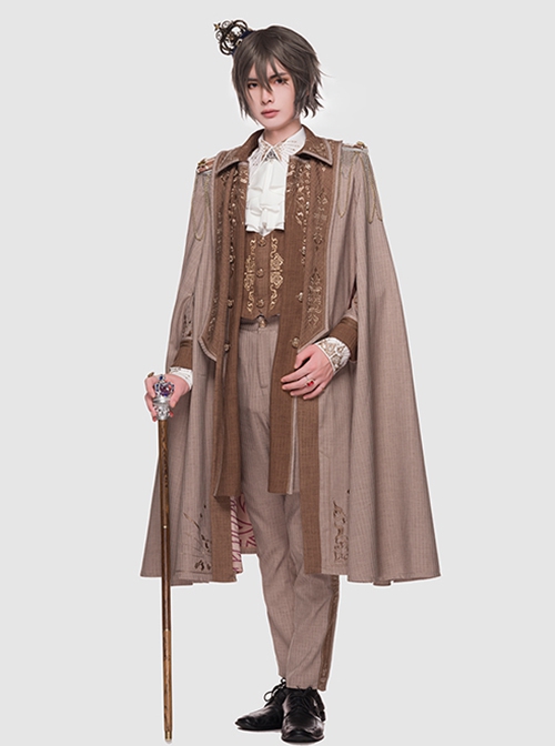 Sheffield Series Elegant Exquisite Embroidery Striped British Military Uniform Style Ouji Fashion Khaki Male Large Cloak