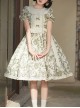 Secret Garden Series Elegant Fresh Doll Collar Bowknot Decorated Green Plant Printed Ruffle Hem Classic Lolita Puff Sleeve Dress