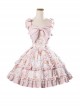 Sewing Doll Series Cute Daily Animal Doll Print Bowknot Decoration Multi Layer Ruffled Skirt Sweet Lolita Skirt Camisole Top Set