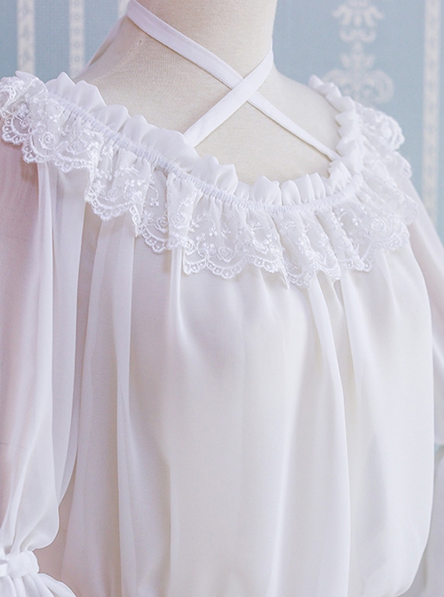 Daily All Match Ruffle Neckline Lace Double Lace Trumpet Cuffs Sweet Lolita Long Sleeve Inner Bottoming Shirt