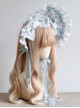 Gorgeous Delicate Handmade Bowknot Flower Decoration Ribbon Lace Design Classic Lolita Ice Blue Bonnet Headband