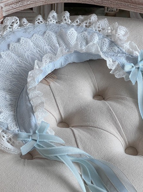 Gorgeous Delicate Handmade Bowknot Flower Decoration Ribbon Lace Design Classic Lolita Ice Blue Bonnet Headband