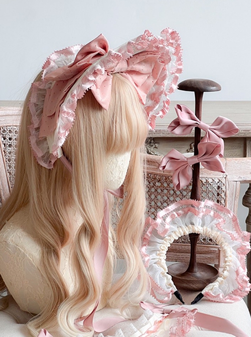 Audrey Evening Series Lovely Bowknot Decorated Lace Design Lace Up Sweet Lolita Bonnet Headband