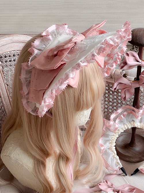 Audrey Evening Series Lovely Bowknot Decorated Lace Design Lace Up Sweet Lolita Bonnet Headband