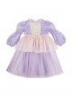 Princess Rapunzel Gold Silk Grid Decorated Lace Design Pearlescent Fabric Kid Sweet Lolita Purple Long Sleeve Dress