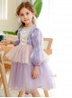 Princess Rapunzel Gold Silk Grid Decorated Lace Design Pearlescent Fabric Kid Sweet Lolita Purple Long Sleeve Dress