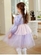 Princess Rapunzel Gold Silk Grid Decorated Lace Design Pearlescent Fabric Kid Sweet Lolita Purple Long Sleeve Dress