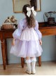 Princess Rapunzel Gold Silk Grid Decorated Lace Design Pearlescent Fabric Kid Sweet Lolita Purple Long Sleeve Dress