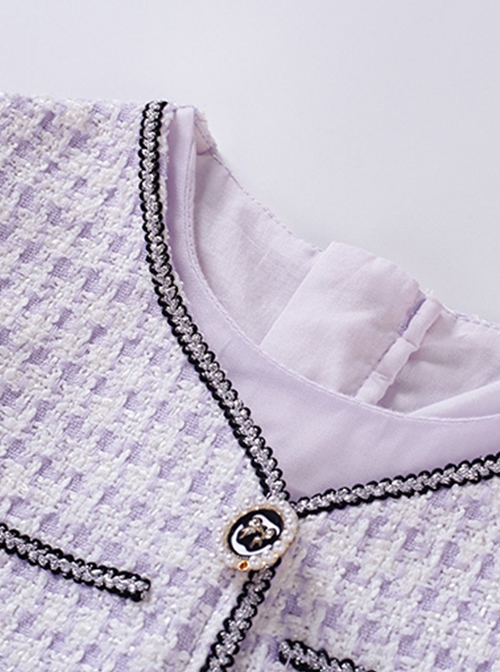 Daily Elegant Small Fragrance Style Front Button Design Sweet Lolita Kid Purple Long Sleeve Dress