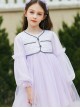 Daily Elegant Small Fragrance Style Front Button Design Sweet Lolita Kid Purple Long Sleeve Dress