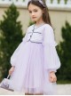 Daily Elegant Small Fragrance Style Front Button Design Sweet Lolita Kid Purple Long Sleeve Dress